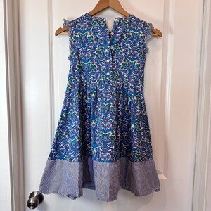 J.Crew Crewcuts Dress Girls Size 10 Blue Floral Cotton Preppy Twirl Summer Comfy